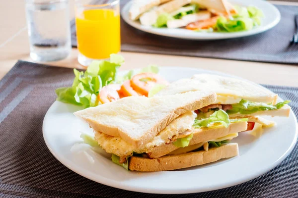 Club Bread Sandwiches Vegetable White Plate Breakfast — Stock Photo, Image