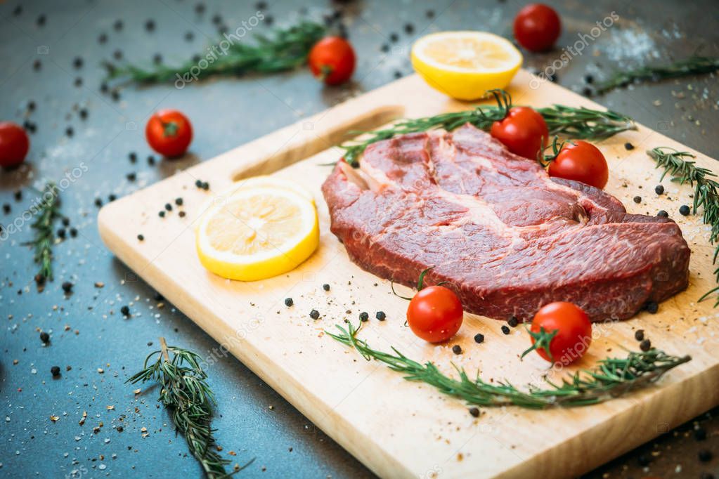 Raw beef meat on cutting board