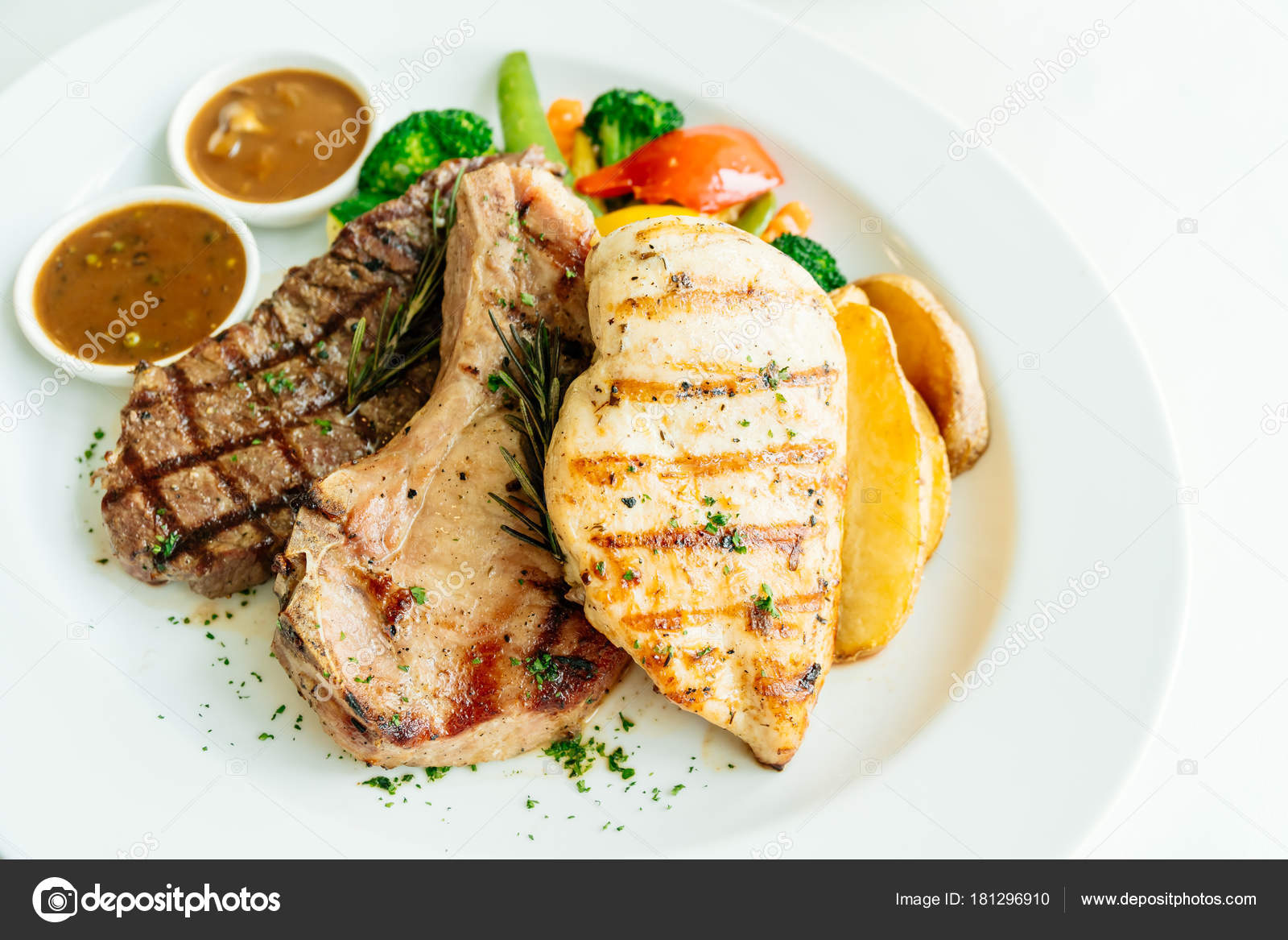 Grilled Chicken Breast Pork Chop Beef Meat Steak Vegetable White