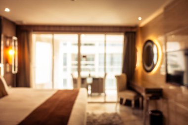 Arka plan için soyut bulanık yatak odası iç mimarisi