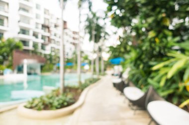 Soyut bulanıklık ve ufuk yüzme havuzunda otel ve tatil arka planı için