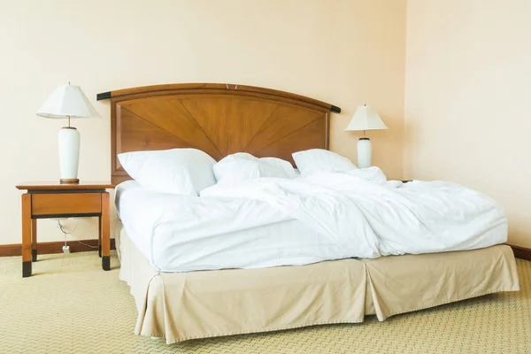 Rumple pillow on bed decoration in bedroom interior