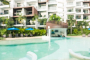 Soyut bulanıklık ve ufuk yüzme havuzunda otel ve tatil arka planı için