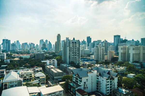 Bangkok city skyline in Thailand at sunny day