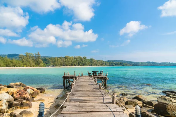 Palmy kokosowe drzewo na plażę i morze — Zdjęcie stockowe