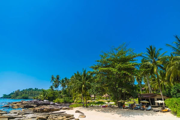 Schöner Tropischer Strand Und Meer Mit Kokospalmen Paradiesinsel Urlaubskonzept — Stockfoto