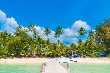 Güzel tropikal plaj ve Hindistan cevizi hurma ağacı ve Cennet Adası - tatil tatil kavramı Bridge'de denize sıfır