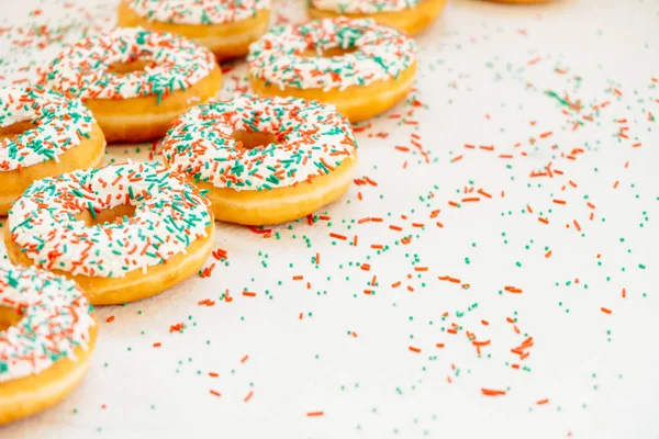 Donuts White Chocolate Cream Sprinkles Sugar Top Unhealthy Food Style — Stock Photo, Image