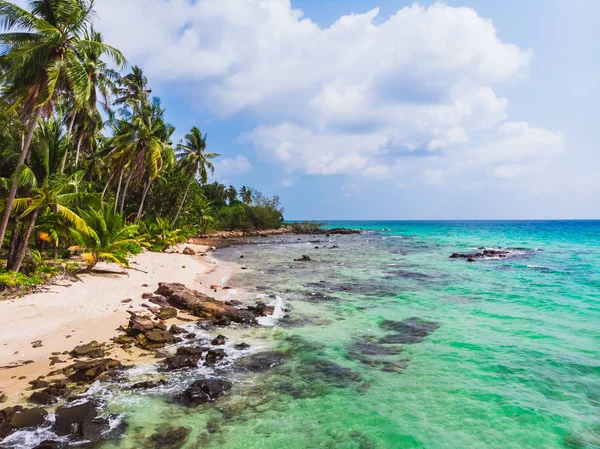 Вид з повітря на красивий пляж і море з кокосовою пальмою — стокове фото
