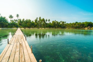 Ahşap köprü ya da plaj ve deniz iskelede