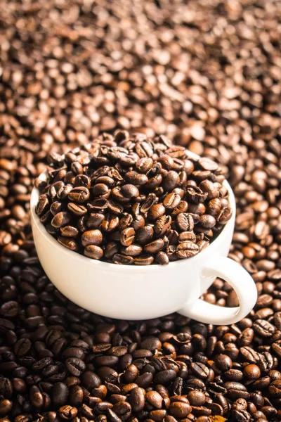 Beyaz fincan kahverengi kahve çekirdekleri — Stok fotoğraf