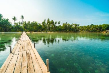 Ahşap köprü ya da plaj ve deniz iskelede