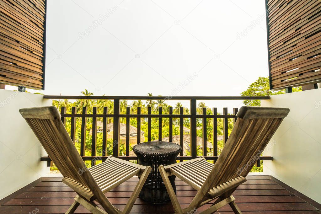 Outdoor patio with table and chair