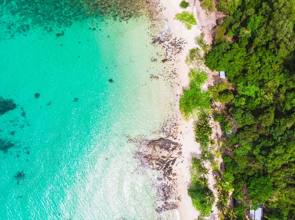 Вид с воздуха на красивый пляж и море с кокосовой пальмой — стоковое фото