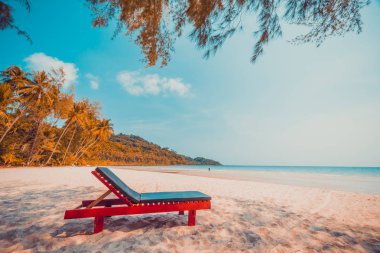 Güzel doğa tropikal plaj ve sandalye ve Hindistan cevizi p ile