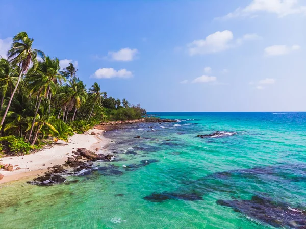 Vista aérea de hermosa playa y mar con palmera de coco — Foto de Stock