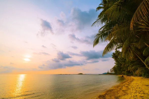 Wunderschöne paradiesische Insel mit Strand und Meer rund um Kokospalmen — Stockfoto