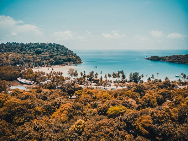 Schöne Luftaufnahme von Strand und Meer mit Kokospalme — Stockfoto