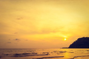 Güzel tropikal plaj ve deniz parad Hindistan cevizi hurma ağacı ile