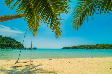 Güzel tropikal plaj ve deniz parad Hindistan cevizi hurma ağacı ile