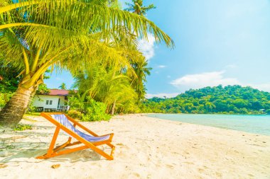 Güzel tropikal plaj ve deniz parad Hindistan cevizi hurma ağacı ile