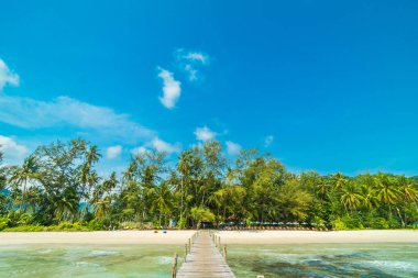 Ahşap iskele veya köprü tropikal plaj ve deniz paradise Island Seyahat ve tatil için