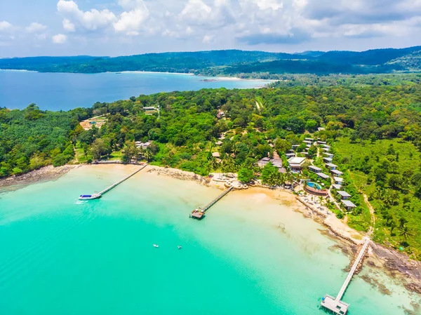 Mooie Luchtfoto Van Strand Zee Met Coconut Palm Tree Paradijseiland — Stockfoto