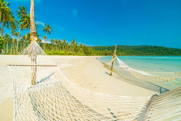 Amaca Con Bella Natura Spiaggia Tropicale Mare Con Cocon — Foto Stock