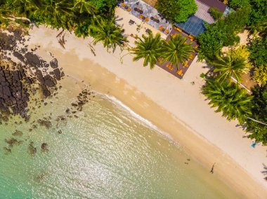 Plaj ve deniz paradise Island tatil için Hindistan cevizi hurma ağacı ile güzel havadan görünümü