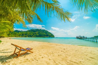 Güzel tropikal plaj ve deniz parad Hindistan cevizi hurma ağacı ile