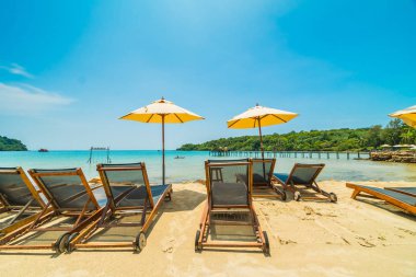 Güzel tropikal plaj ve deniz parad Hindistan cevizi hurma ağacı ile