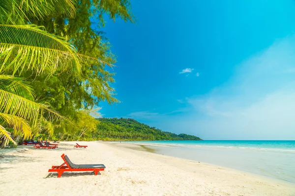 Красива природа тропічний пляж і море зі стільцем і кокосовим горіхом — стокове фото