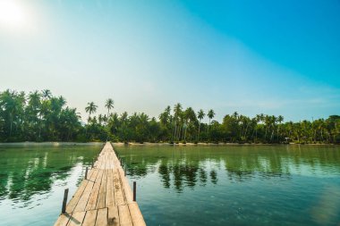 Ahşap köprü ya da plaj ve deniz iskelede