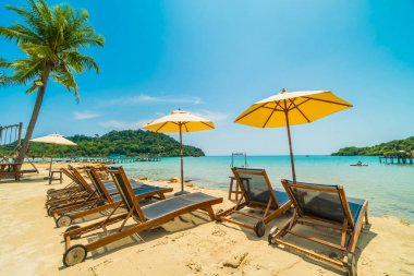 Güzel tropikal plaj ve deniz parad Hindistan cevizi hurma ağacı ile