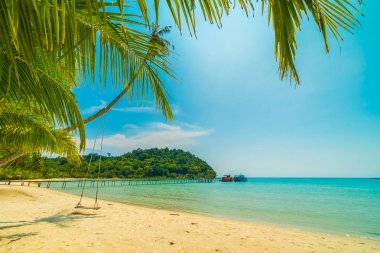 Güzel tropikal plaj ve deniz parad Hindistan cevizi hurma ağacı ile