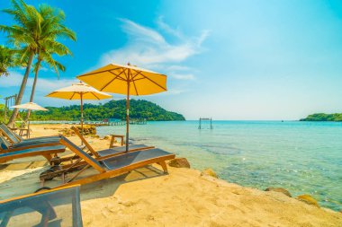 Güzel tropikal plaj ve deniz parad Hindistan cevizi hurma ağacı ile