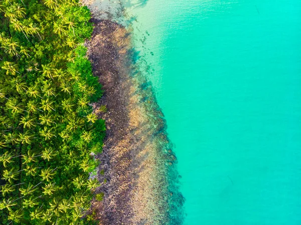 ビーチとココナッツのヤシの木と海の美しい空撮 — ストック写真