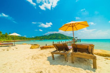 Güzel tropikal plaj ve deniz parad Hindistan cevizi hurma ağacı ile