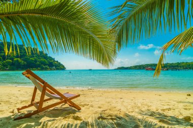 Güzel tropikal plaj ve deniz parad Hindistan cevizi hurma ağacı ile