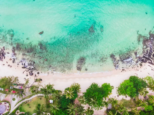 Luchtfoto van het mooie strand en de zee met coconut palm tree — Stockfoto