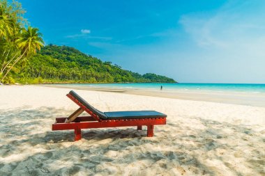 Güzel doğa tropikal plaj ve sandalye ve Hindistan cevizi p ile