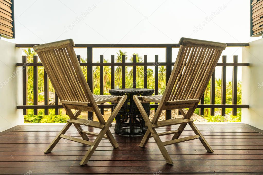 Outdoor patio with table and chair