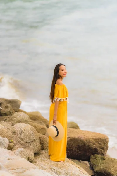 Portrait beautiful asian woman wear hat with smile happy leisure — Stock Photo, Image