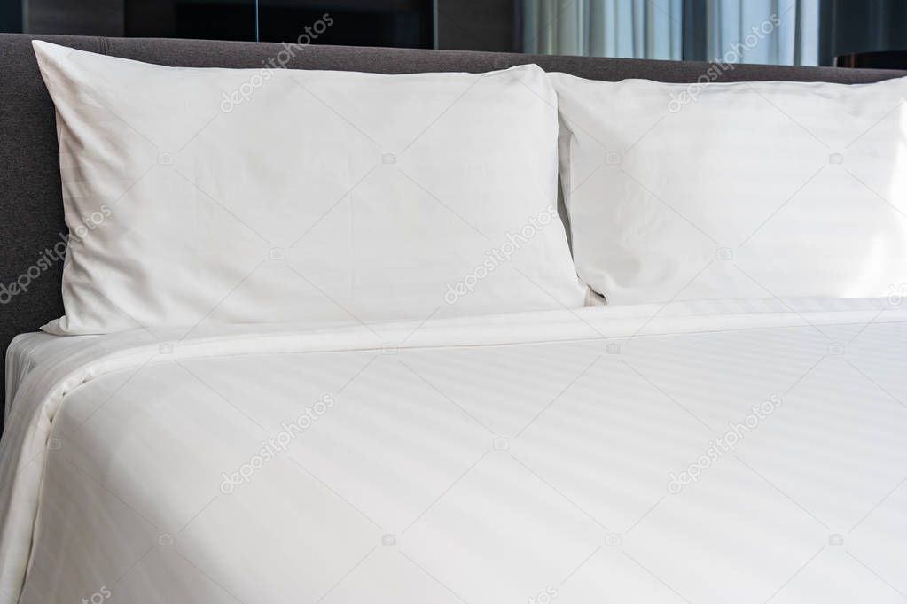 White pillow on bed decoration interior