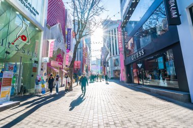 Seoul, Güney Kore 10 Aralık 2018: Myeong dong pazarı 