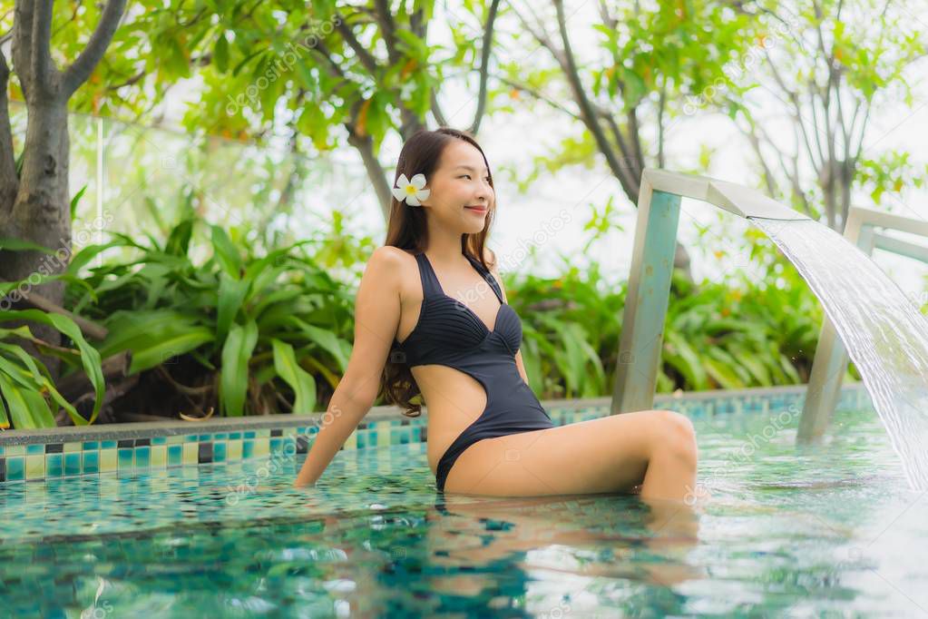 Portrait beautiful young asian women happy smile relax outdoor s