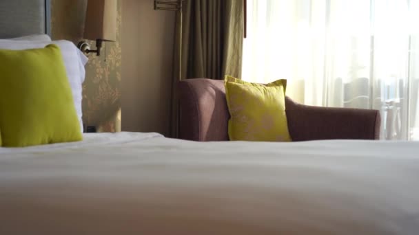 Footage Luxury Furnished Bedroom Hotel — Stock Video