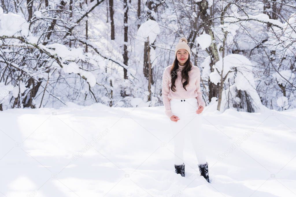 Portrait Young Beautiful asian woman smile happy travel and enjo