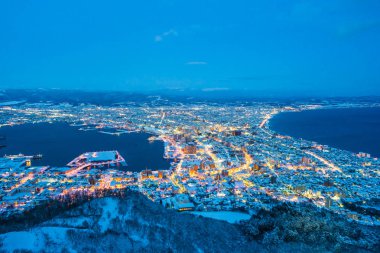 Güzel manzara ve tuvalet için dağ Hakodate üzerinden cityscape