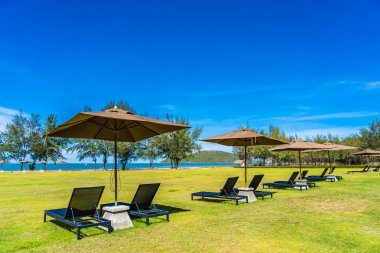 Şemsiye ve c ile deniz ve plaj güzel açık manzara